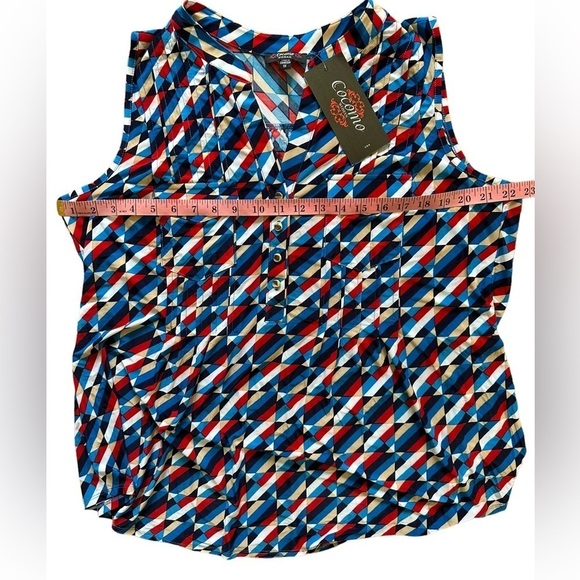 COCOMO 1X Plus size blue red white sleeveless 
women's Blouse top tunic… - Picture 9 of 12